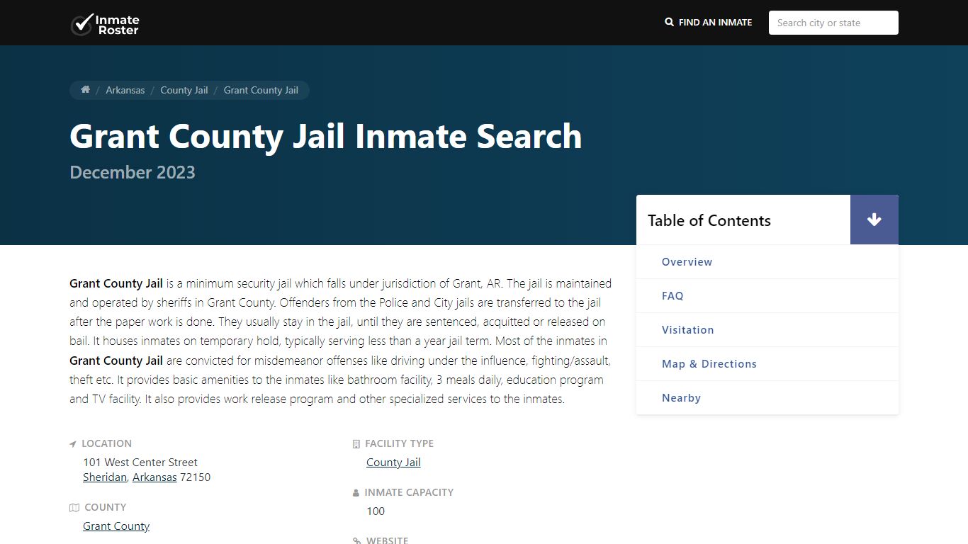 Inmate Search | Grant County Jail - Sheridan, AR - InmateRoster